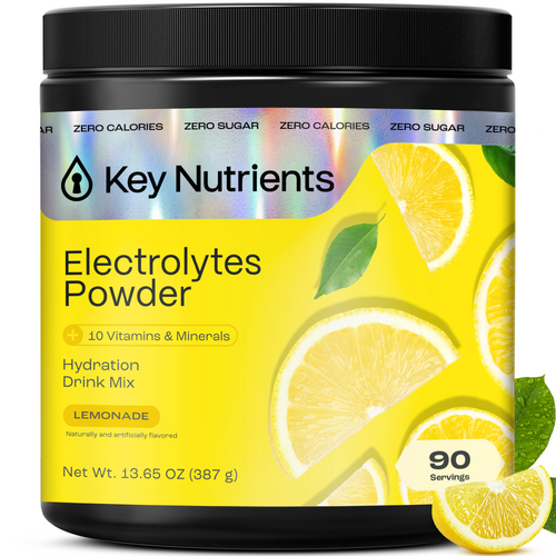 Sugar-free electrolyte powder drink mix for hydration and recovery by Key Nutrients lemon flavor